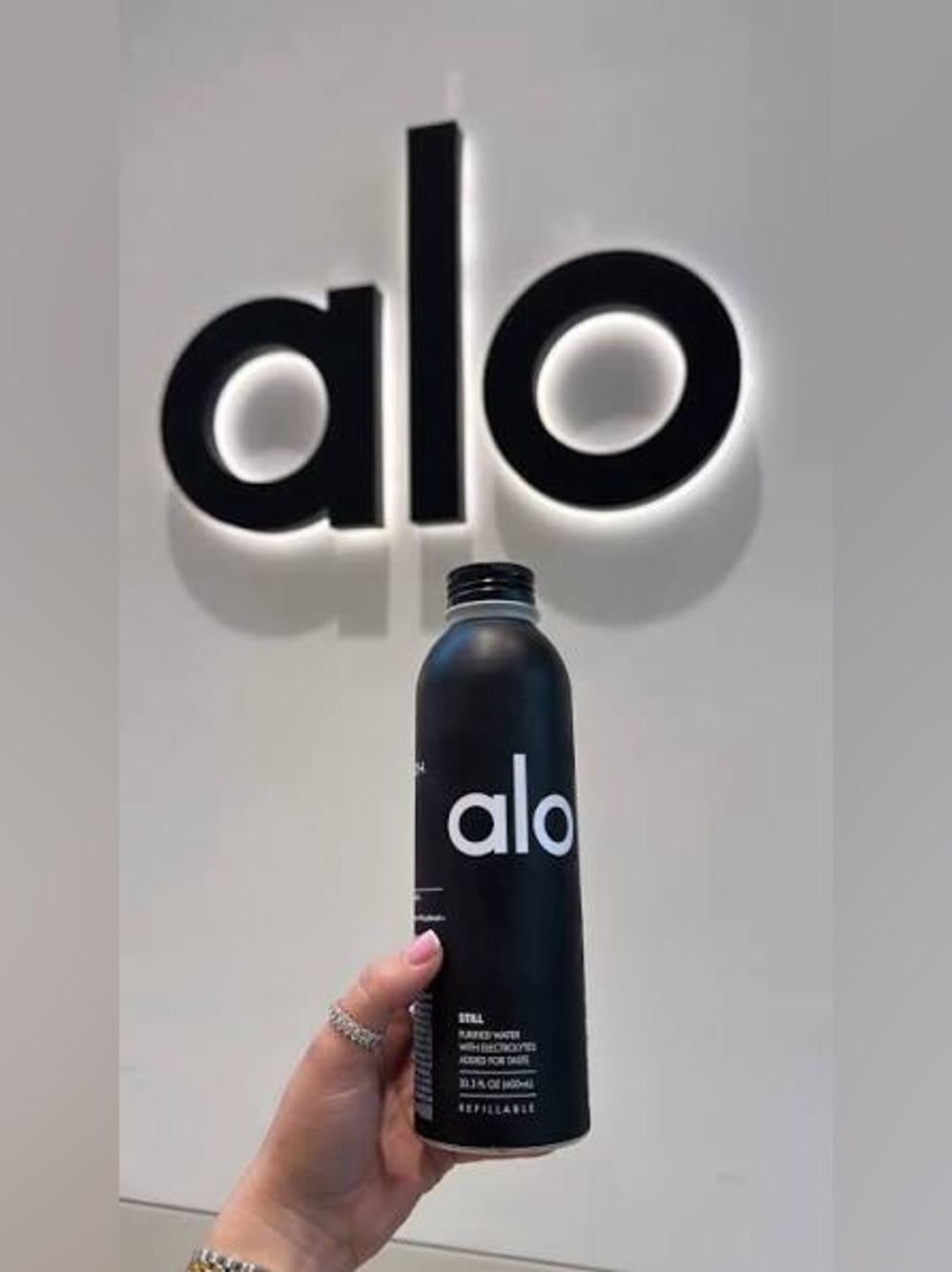 ALO Yoga Black Water Bottle with White Logo